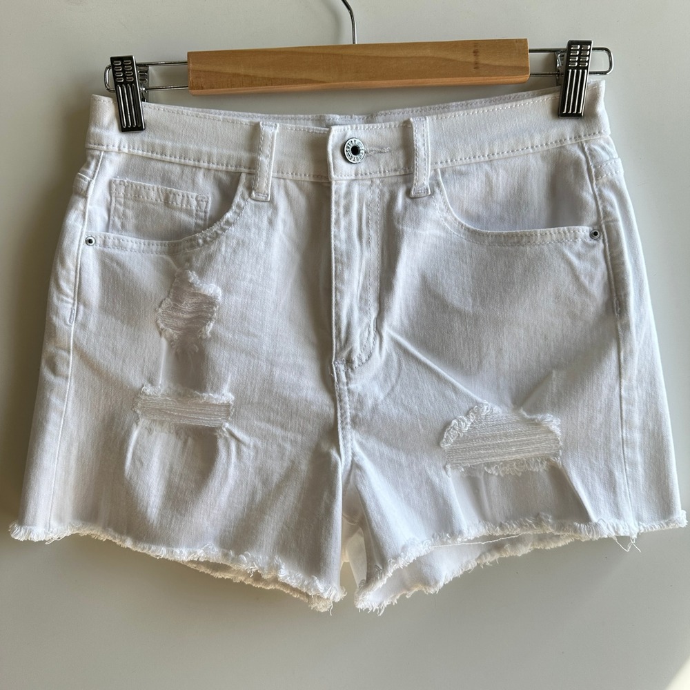 Sneak Peek White Denim Shorts Distressed Raw Hem Casual Summer Trendy Small NWOT - Picture 5 of 8